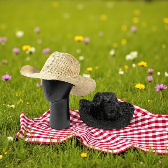Crochet Raffia Straw Cowboy Hat – Summer Sun Hat With Curled  display picture 2