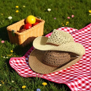 Ethnic Style Cowboy Sun Hat | Ventilated Grass Beach Hat for Summer & Spring | Outdoor UV Protection Hat for Men\Women