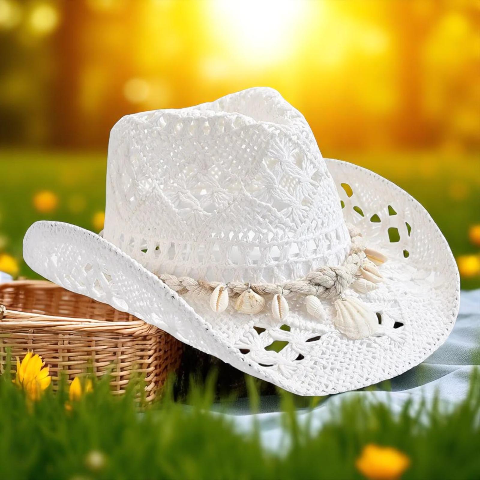 3316 Cowboy Hats For Women White Cowgirl Hats Classic Woven Embroidered Straw Straw Hat  main image 4