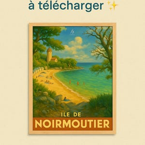 Noirmoutier Island Digital Poster – Vintage Ghibli Style – Downloadable Wall Art