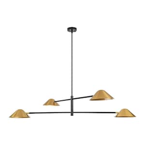 Mid Century Modern Sputnik Chandelier: Raw Brass 4-Light Fixture