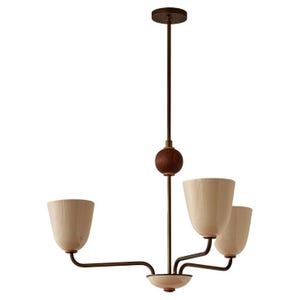 1950s Mid-Century Modern Brass Chandelier | Mid Century Wooden Ball 3 Arms Italian Modern Ceiling Pendant | Stilnovo Brass Ceiling Fixture