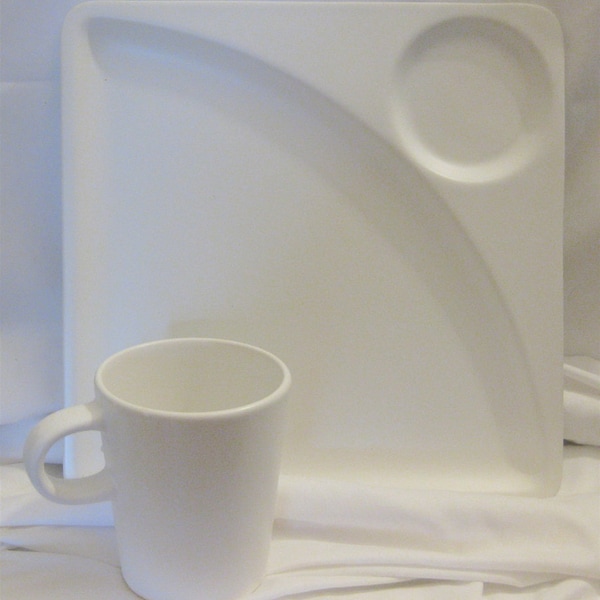Swid Powell Square Luncheon Plate with 10 Oz. Mug White Matte Stoneware