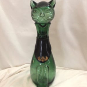 Green Glass Cat Decanter - Etsy