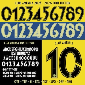 Club América 25-26 Jersey Font Vector, Football Season 2025-2026, Font Otf,Ttf, Editable vector font Ai, Eps, Pdf.,Svg, Shirt football