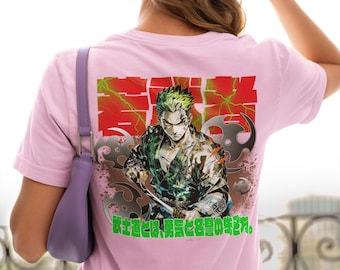 Anime Young Samurai with Sword T-Shirt | Green Kanji Streetwear