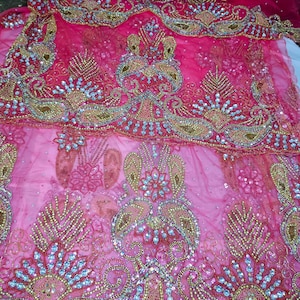 African George Wrapper Fabric – Heavy Hand Embroidery and Stones | Nigerian Asoebi, Bridal & Party Wear Designer Fabric