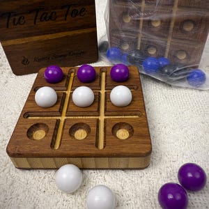 Bamboo Tic Tac Toe Game | Marble XOXO Game | Travel Board Game | Eco Friendly Gift | Rustic Coffee Table Decor | Handmade Wood Toy
