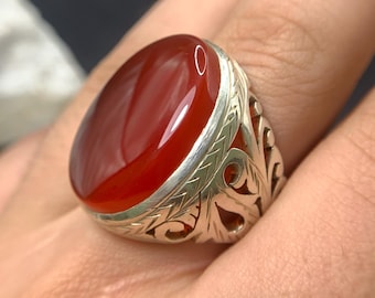 Anillo de plata 925 hecho a mano con piedra preciosa de ágata natural (calcedonia), anillo Haqeeq