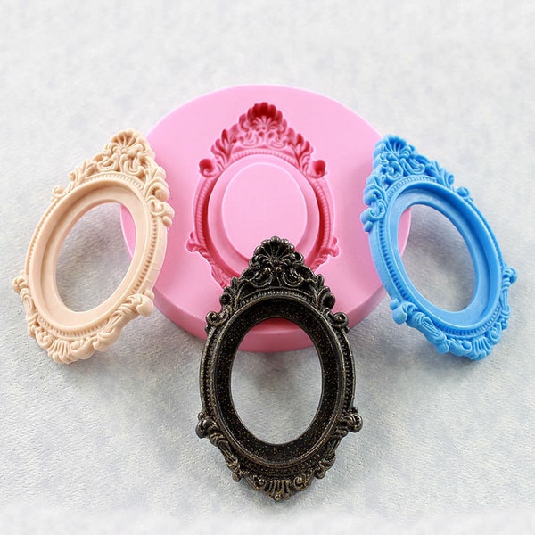 Cameo Setting Frame Silicone Mold Hot Glue Resin Polymer Clay Chocolate Fondant Jewelry Cabochon (303)