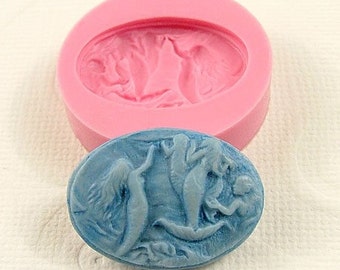 Mermaids Oval  Cameo Flexible Silicone Mold/Mould (25mm) for Crafts, Jewelry, Scrapbooking, (soap, resin, paper,  pmc, polymer clay) (196)