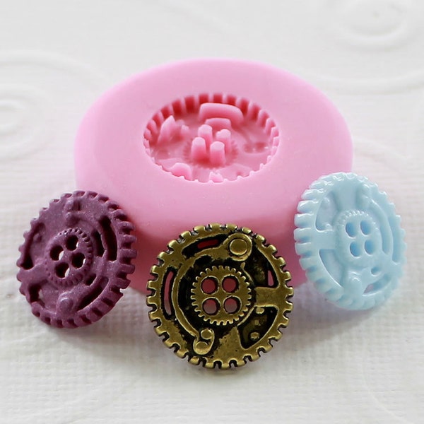 Small Steampunk Button Gear Mold/Mould  Flexible Silicone Resin Polymer Clay Sewing  (274)