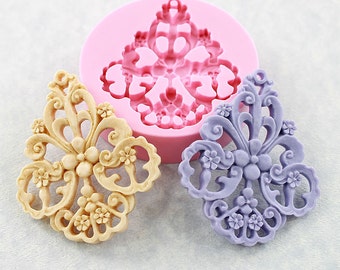 Large Flower Filigree Mold Victorian Mould Resin Mold Earrings 59mm (311)