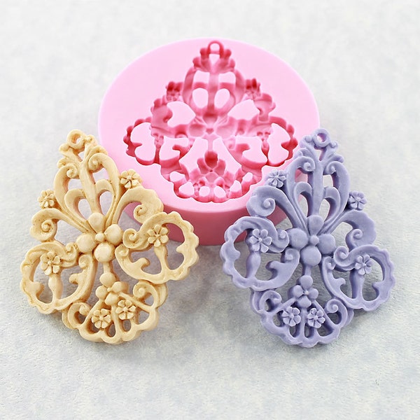 Large Flower Filigree Mold Victorian Mould Resin Mold Earrings 59mm (311)