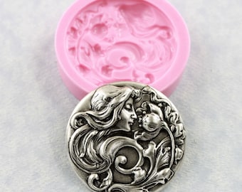 Art Nouveau Lady Mold Mould Resin Mold Polymer Clay Chocolate Butter Fondant  Wax PMC (315)