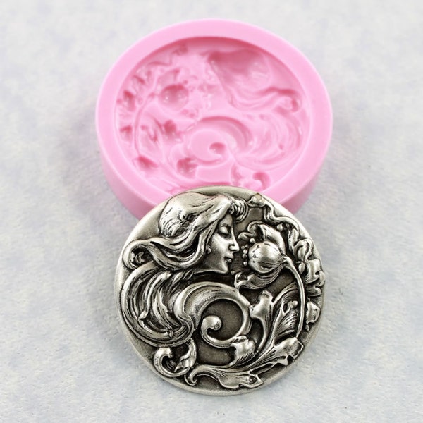 Art Nouveau Lady Mold Mould Resin Mold Polymer Clay Chocolate Butter Fondant  Wax PMC (315)