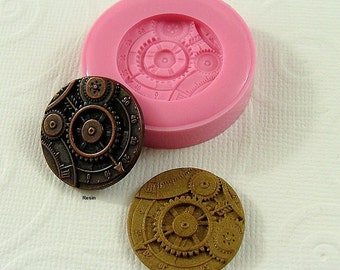 Steampunk Gear Disk Disc Cabochon Silicone Mold/Mould (23mm)  chocolate, fondant, resin, pmc, polymer clay (248)