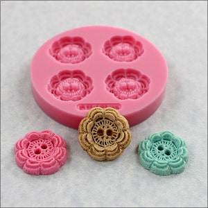Button Mold Crochet Look Resin, Fondant, Polymer Clay, Wax, Chocolate 1 1/8 inches (358)