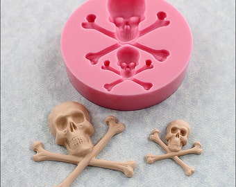 Skull and Crossbones Silicone Mold Mould Resin Polymer Clay Fondant Chocolate (337)