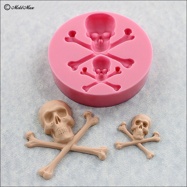 Skull and Crossbones Silicone Mold Mould Resin Polymer Clay Fondant Chocolate (337)