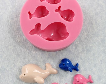 Dolphin Mold Kawaii Silicone Mould Resin, Polymer Clay, Fondant, Wax, Chocolate, Cupcake Topper (343}