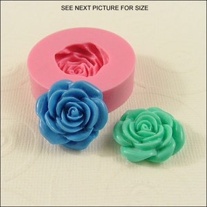 Pu&ograve; includere: Uno stampo in silicone rosa per realizzare decorazioni a forma di rosa. Sono mostrate due rose finite, una blu e una verde.