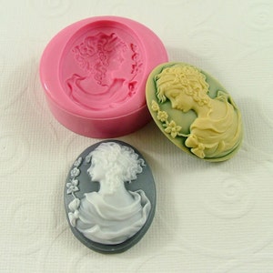 Lady Cameo Cabochon Flexible Silicone Mold/Mould 40mm for chocolate, fondant, resin, pmc, polymer clay 239 image 1