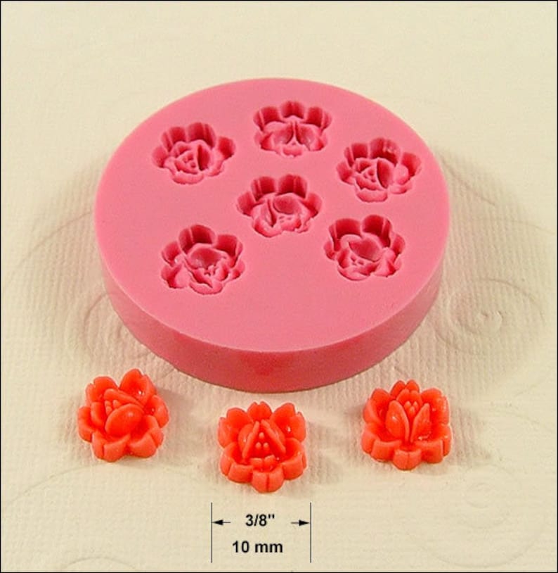 Tiny Rose Cabochon 6 cavity Flexible Silicone Mold/Mould 10mm for Crafts, Jewelry, Scrapbooking, resin, paper, pmc, polymer clay 205 image 1