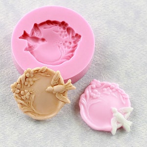 Bird and Flower Cabochon Silicone Mold Resin Mould Resin Fondant Candy Polymer Clay Wax Jewelry Mold (287)