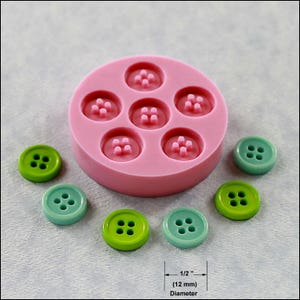 Four Hole Rimmed Button  Flexible Silicone Mold/Mould (12mm) for Crafts, Jewelry, Scrapbooking, Sewing (resin, polymer clay) (236)