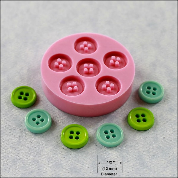 Four Hole Rimmed Button  Flexible Silicone Mold/Mould (12mm) for Crafts, Jewelry, Scrapbooking, Sewing (resin, polymer clay) (236)