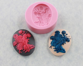 Fairy Cameo Mold Silicone  Resin Polymer Clay Fondant Chocolate Candy  (330)