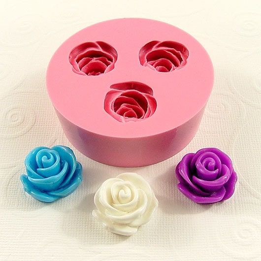 Flatback Flower Molds Polymer Clay Silicone Mold Rose SMALL Flower Cabochon  Moulds PMC 
