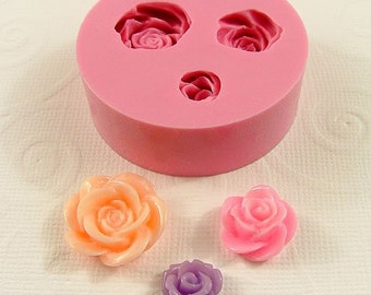 Rose Cabochon Asst. Sizes 3 Cavity Flexible  Mold  for Crafts, Jewelry,  (Utee, resin, paper,  pmc, plaster, epoxy, polymer clay) (183)