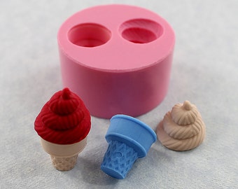 3D Ice Cream Cone Silicone Mold Mould Resin, Polymer Clay, Chocolate, Wax, Charm (333)