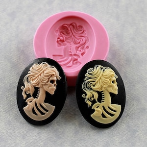 Lolita Day of the Dead Skull Cameo Mold Mould 40mm Resin Fondant Polymer Clay Chocolate (270)