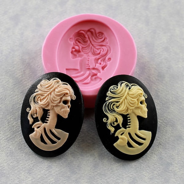 Lolita Day of the Dead Skull Cameo Mold Mould 40mm Resin Fondant Polymer Clay Chocolate (270)