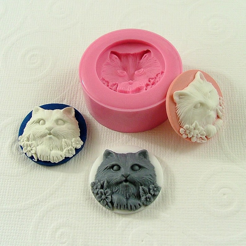 Cat Cameo Cabochon Flexible Silicone Mold/Mould 25mm for Crafts, Jewelry, Scrapbooking, resin, pmc, polymer clay 246 image 1