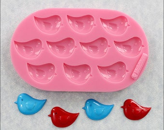 Silicone Twitter Bird Mold for resin, fondant, polymer clay, wax, mod podge, chocolate (349)