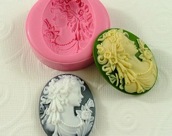 Victorian Lady Cameo Mold  Flexible Silicone Mould (40mm) for Crafts, Jewelry, Scrapbooking, (resin, pmc, polymer clay) (240)