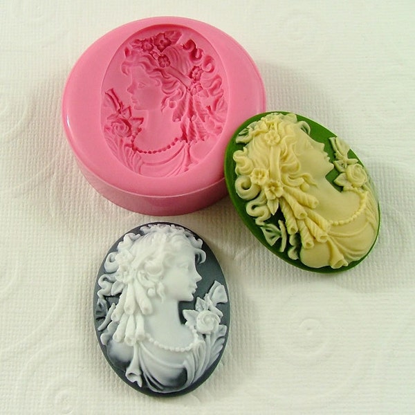 Victorian Lady Cameo Mold  Flexible Silicone Mould (40mm) for Crafts, Jewelry, Scrapbooking, (resin, pmc, polymer clay) (240)