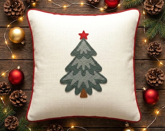 刺繍入りトナカイコットンクッションカバー - クリスマスホリデー