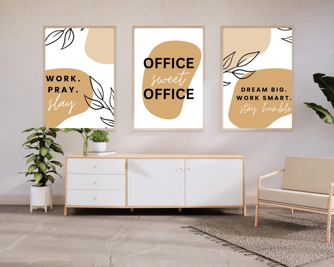 Office Wall Art Set | Printable Motivational Quotes | Neutral Boho ...
