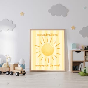 How Wonderful Life Is Nursery Print, Sunshine Quote Wall Art, Baby Room Decor, Gender Neutral Digital Download, Baby Gift Poster, Set of 3