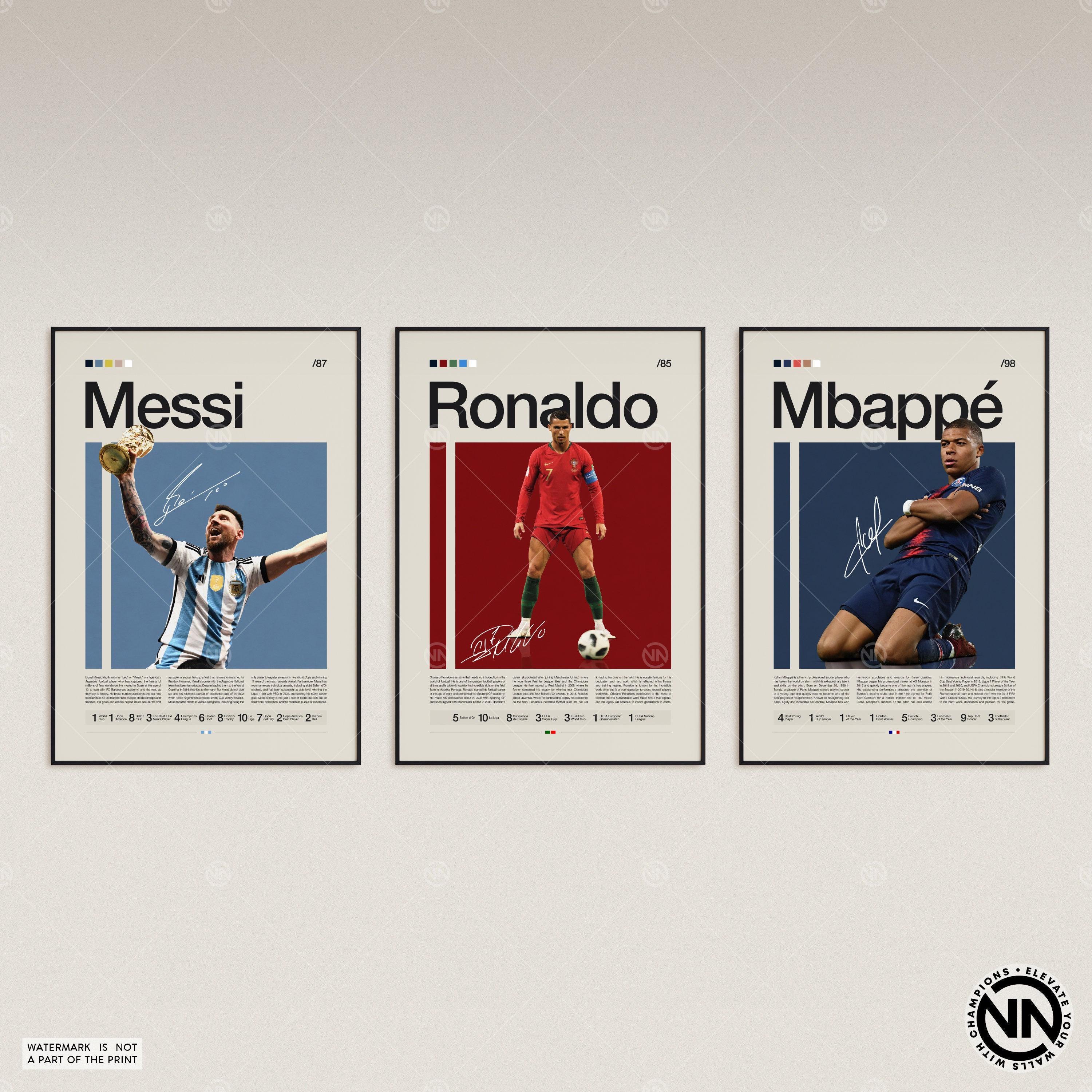 Lionel Messi, Cristiano Ronaldo, Kylian Mbappé, Legends 3 Poster Set, Soccer Gifts, Sports Poster, Football Player Poster, Soccer Wall Art
