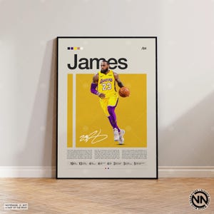Lebron James Poster, LA Lakers Print, NBA Poster, Sports Poster, Mid Century Modern, NBA Fans, Basketball Gift, Sports Bedroom Posters