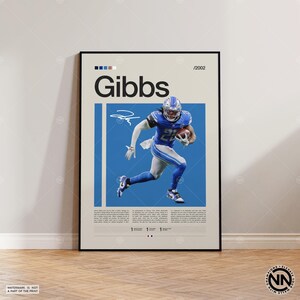 Jahmyr Gibbs-poster, Detroit Lions-print, NFL-poster, sportposter, NFL-fans, voetbalposter, NFL-muurkunst, posters sportslaapkamer