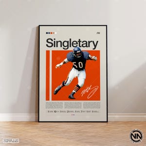 Mike Singletary Poster, Chicago Bears Print, NFL Poster, Sports Poster, NFL Fans, Football Poster, NFL Wall Art, Sports Bedroom Posters