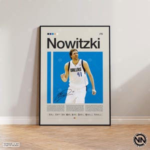 Plakat Dirka Nowitzkiego, Dallas Mavericks, Plakat NBA, Plakat sportowy, Mid Century Modern, Fani NBA, Prezent koszykarski, Plakaty sportowe do sypialni