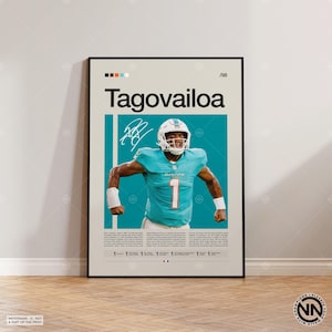 トゥア・タゴヴァイロアのポスター、マイアミ・ドルフィンズのプリント、NFLのポスター、スポーツポスター、NFLファン、フットボールポスター、NFLのウォールアート、スポーツ寝室ポスター